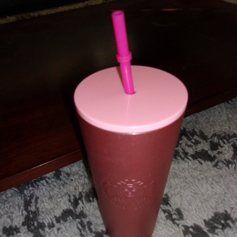 Starbucks Metallic Pink Textured Metallic Finish Cold Cup Tumbler w/Straw Lid
